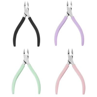 Colored mini cuticle nippers for precise nail care, perfect for manicures and pedicures. Ergonomic design with vibrant handles for easy trimming of cuticles and hangnails.