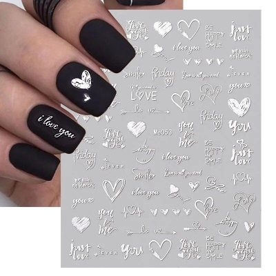 Elegant matte black nail design with white 
