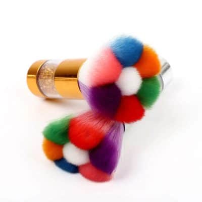 Bright multicolor makeup brush with fluffy, soft bristles ideal for cosmetics, beauty, and skincare routines. Perfect for professional and personal use in beauty salons or at home.