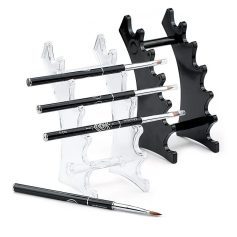 Elegant acrylic and black display stand for optical frames and lenses.