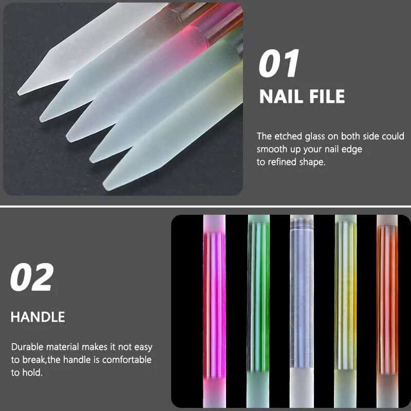 Precision nail files with etched glass for smooth edges.