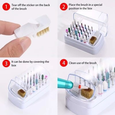 Nail drill bit organizer, compact tool storage case for nail technician supplies, ideal for nail art and manicure equipment organization.