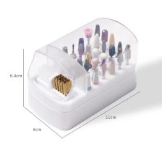 High-quality professional nail drill bits case for manicure and pedicure tools. Compact design ideal for salons or home use, with assorted polisher bits and storage tray for easy organization.