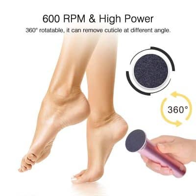High-speed foot scrubber with 360° rotation for effective dead skin removal, suitable for pedicures and foot care.