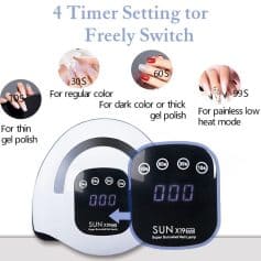 Efficient nail gel removal with 4 timer settings for flexible nail art, perfect for gel polish, thick gel, and low heat mode, ensuring salon-quality manicure care.