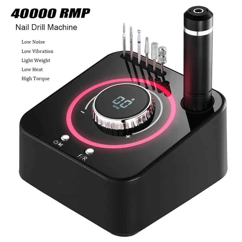 Electric nail drill for professional manicure and pedicure, low noise, vibration, lightweight, low heat, high torque, perfect for salons and DIY nail art.