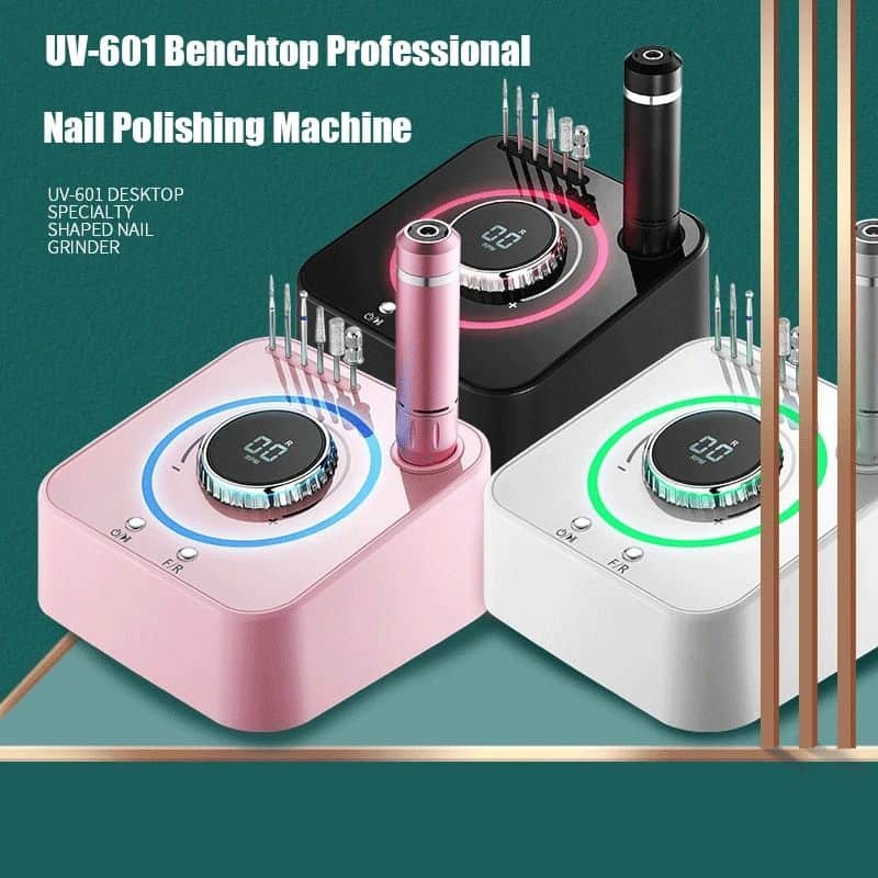 Professional UV nail polishing machine with sleek design, ideal for salons and at-home manicures, featuring multiple attachments and customizable settings for perfect nails.