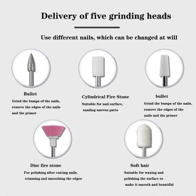 High-quality nail grinding heads for manicure and pedicure routines. Compatible with various nail types, perfect for professional salons or home use.