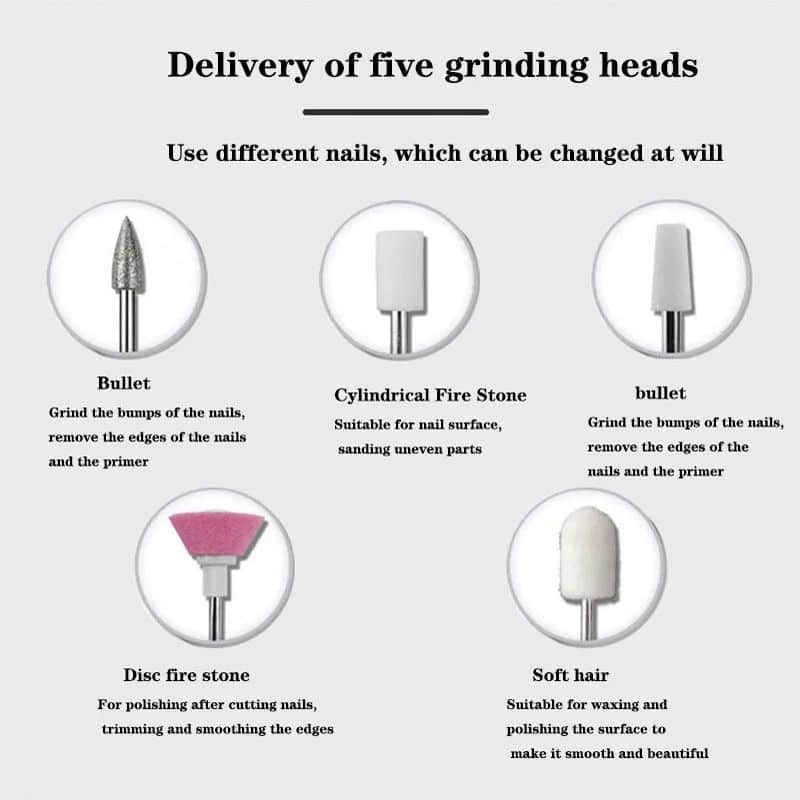 High-quality nail grinding heads for manicure and pedicure routines. Compatible with various nail types, perfect for professional salons or home use.