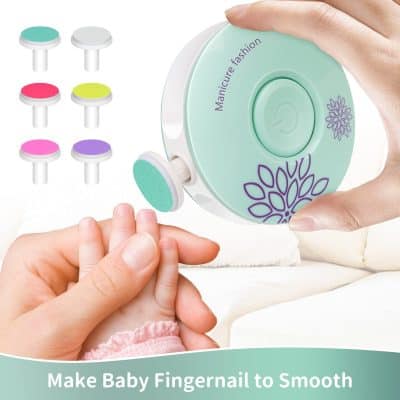 High-quality baby manicure kit with colorful polish caps, safe for newborns and infants, ideal for nail trimming, shaping, and cuticle care.