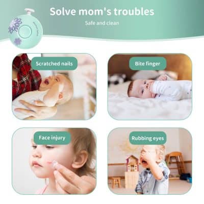 Baby with scratched nails, baby biting finger, child with face injury, young boy rubbing eyes; child care tips for common children's health issues at Monalisa Medical Store.