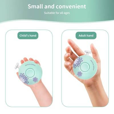 Compact electric manicure device for all ages, suitable for at-home skincare and nail care, featuring a small, portable design for easy use and convenience.