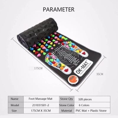 Comfortable foot massage mat with colorful stones, ideal for reflexology and stress relief, perfect for home or spa use.