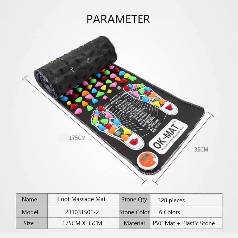 Comfortable foot massage mat with colorful stones, ideal for reflexology and stress relief, perfect for home or spa use.