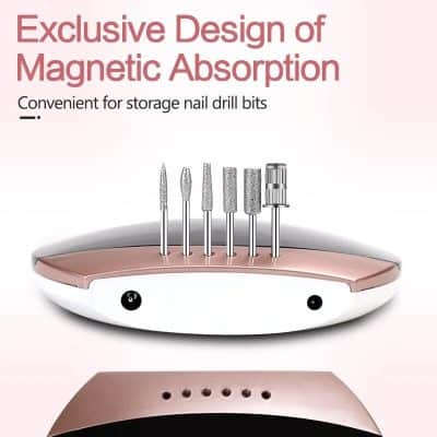 Magnetic nail drill bit storage organizer for professional and home manicures, featuring exclusive design of magnetic absorption for convenient nail instrument storage.