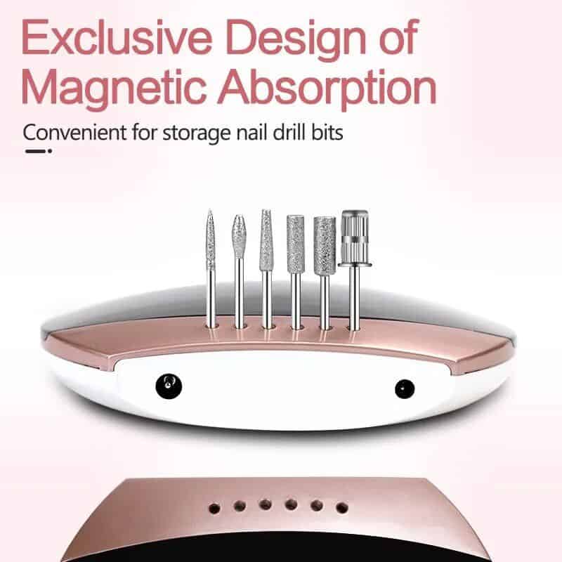 Magnetic nail drill bit storage organizer for professional and home manicures, featuring exclusive design of magnetic absorption for convenient nail instrument storage.