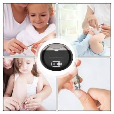 Nail trimming using electric nail clipper for children and infants, safe for delicate nails, ideal for parents caring for their kids’ grooming needs.