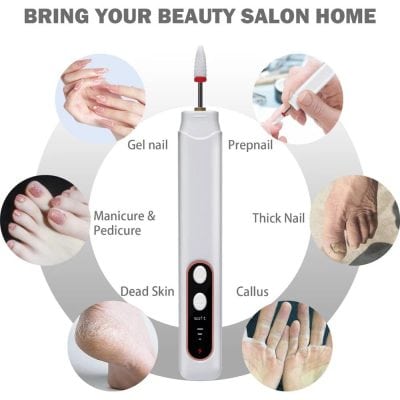 High-quality portable beauty device for gel nails, pre-nail, thick nails, callus removal, dead skin, manicure, pedicure, and skincare treatments safely at home.