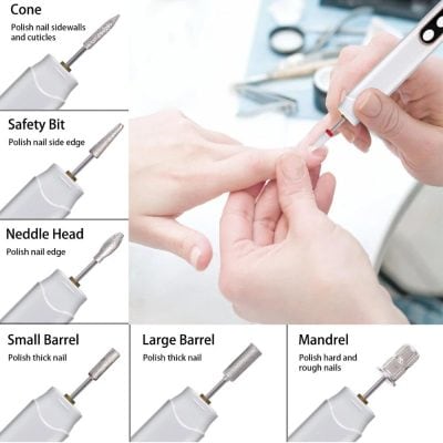 High-quality manicure and pedicure nail drill bits for professional nail care and salon use. Suitable for polishing, shaping, and surface grinding.