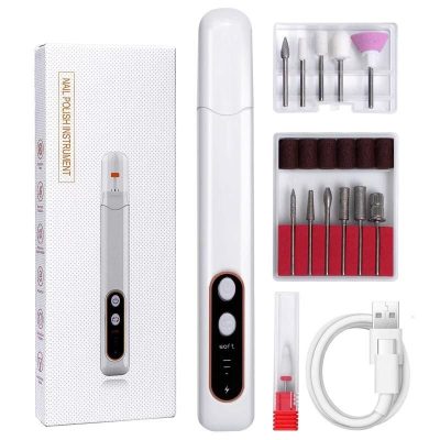 A professional nail drill kit with multiple grinding heads, USB charging, and ergonomic design, perfect for manicures and pedicures at salons or home use.