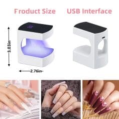 Compact nail dryer with LED light for quick drying of gel and nail polish manicures, ideal for professional beauty salons and home use.