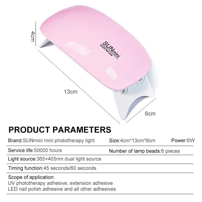 Portable UV LED phototherapy lamp for skincare and nail salons. Compact design, dual light source, 6 lamp beads, 50,000 hours lifespan, perfect for professional nail and beauty treatments.