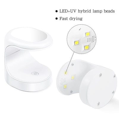 LED UV hybrid lamp with multiple beads for quick curing of gel nails and skincare products. Features fast drying technology and easy operation.