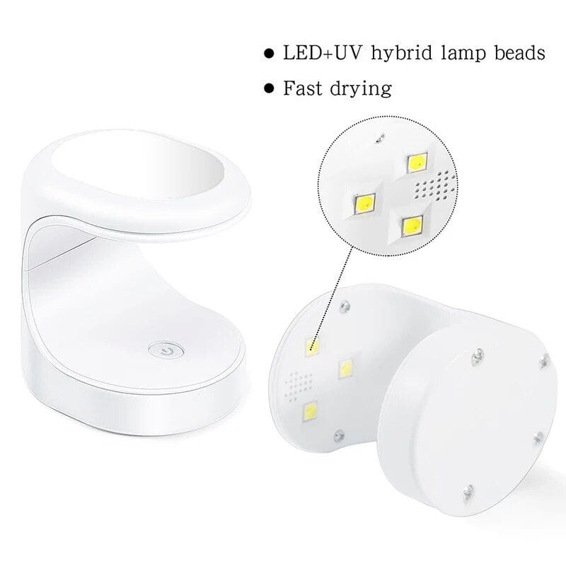 LED UV hybrid lamp with multiple beads for quick curing of gel nails and skincare products. Features fast drying technology and easy operation.