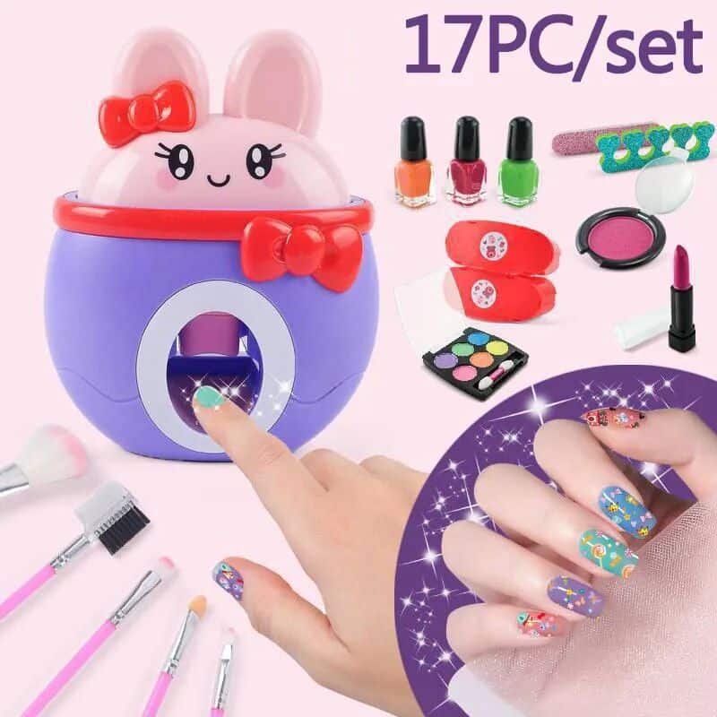 Portable nail dryer for quick manicures and polish drying. Includes nail polish bottles, tools, and accessories for at-home or salon manicures, making nail art fun and easy.