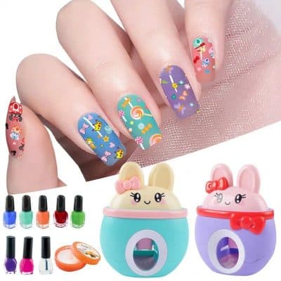 Bright and playful bunny-themed nail polish containers with adorable animal designs. Perfect for creative kids who love cute nail art and fun beauty accessories.