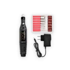 High-speed electric nail drill for manicure and pedicure services. Includes multiple drill bits and power adapter, ideal for professional nail art, shaping, and removal at Monalisa Medical.