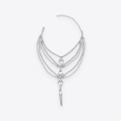 Stunning layered silver necklace featuring sparkling cubic zirconia stones, perfect for any occasion. Shop the latest in jewelry fashion at Monalisa Store.