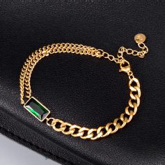 Stylish gold chain bracelet featuring a striking rectangular green gemstone accent, perfect for enhancing your fashion and complementing your accessories collection.