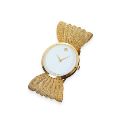 Elegant gold women’s watch featuring a mesh strap and minimalist dial design, perfect for stylish accessorizing.