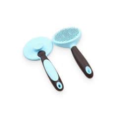 Image of a blue pet grooming brush with soft bristles and a massage side, ideal for dog and cat grooming, featured on Monalisa Medical store website.