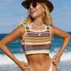 Stylish colorful crochet top for women, perfect for beach and summer wear. Shop trendy beach fashion accessories at Monalisa Store for your perfect seaside look.