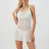 Stylish white crochet dress perfect for summer, beachwear, or casual outings, featuring intricate lace detailing and a comfortable fit.