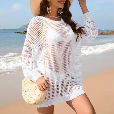 Alternative view of Chic Crochet Tunic Beach Cover Up Dress
