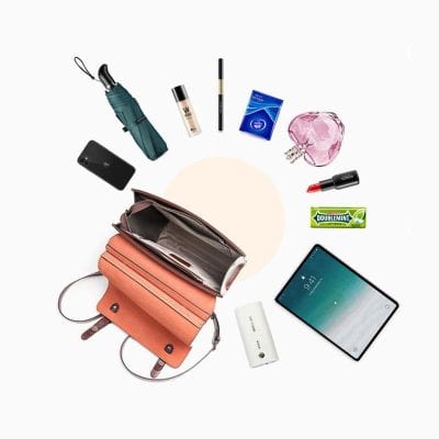 A trendy leather women's bag with multiple compartments, ideal for organizing daily essentials and accessories in a fashionable way.