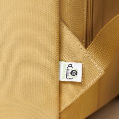 Yellow eco-friendly tote bag made of recycled fabric with sturdy strap, perfect for shopping or daily use, emphasizing sustainability and durable design.