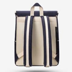 High-quality navy and beige striped backpack for everyday use, featuring durable fabric, multiple compartments, and comfortable straps. Perfect for work, school, and travel needs.