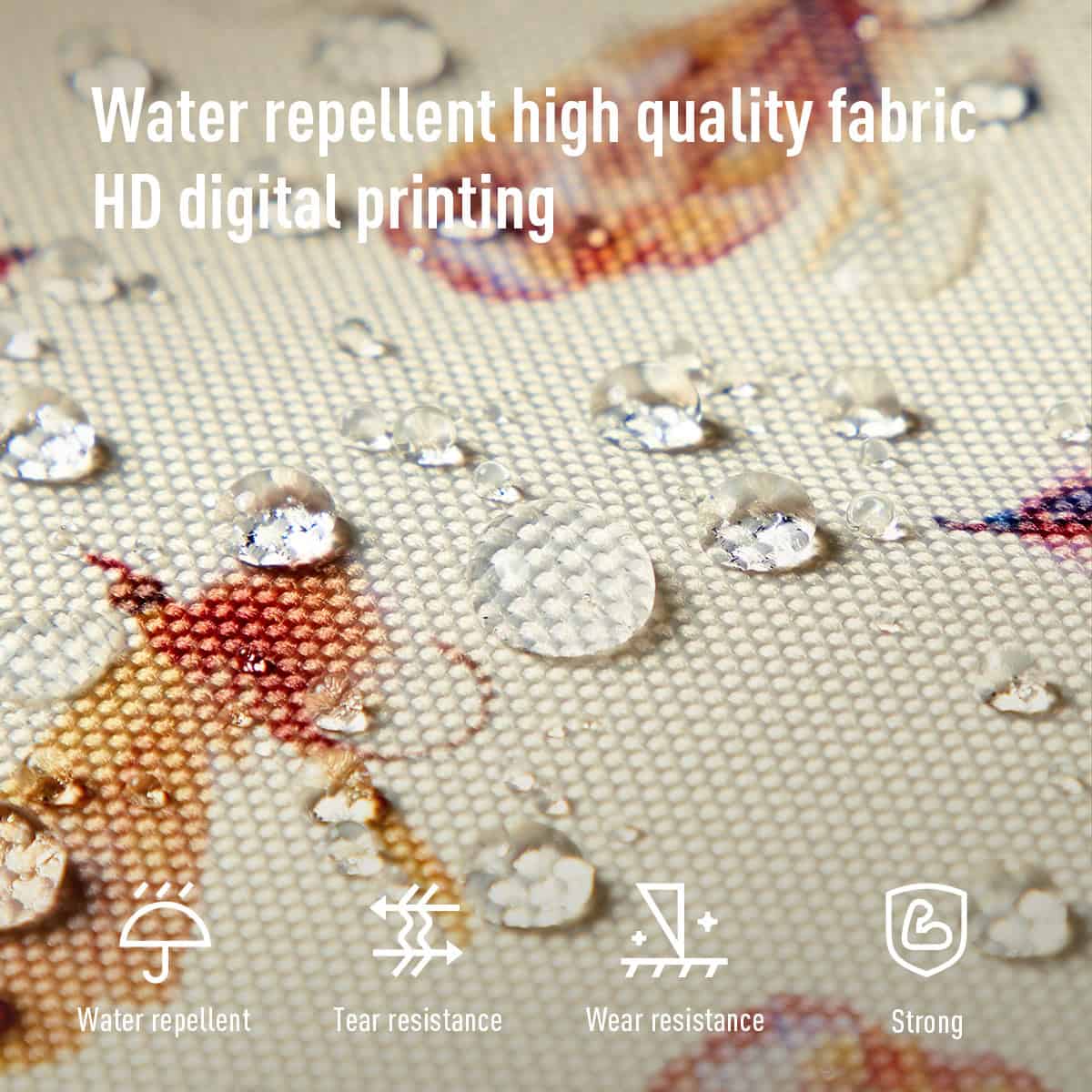 Water resistant, tear-resistant, high-quality fabric with HD digital printing for durable and stylish apparel and accessories at Monalisa Store.