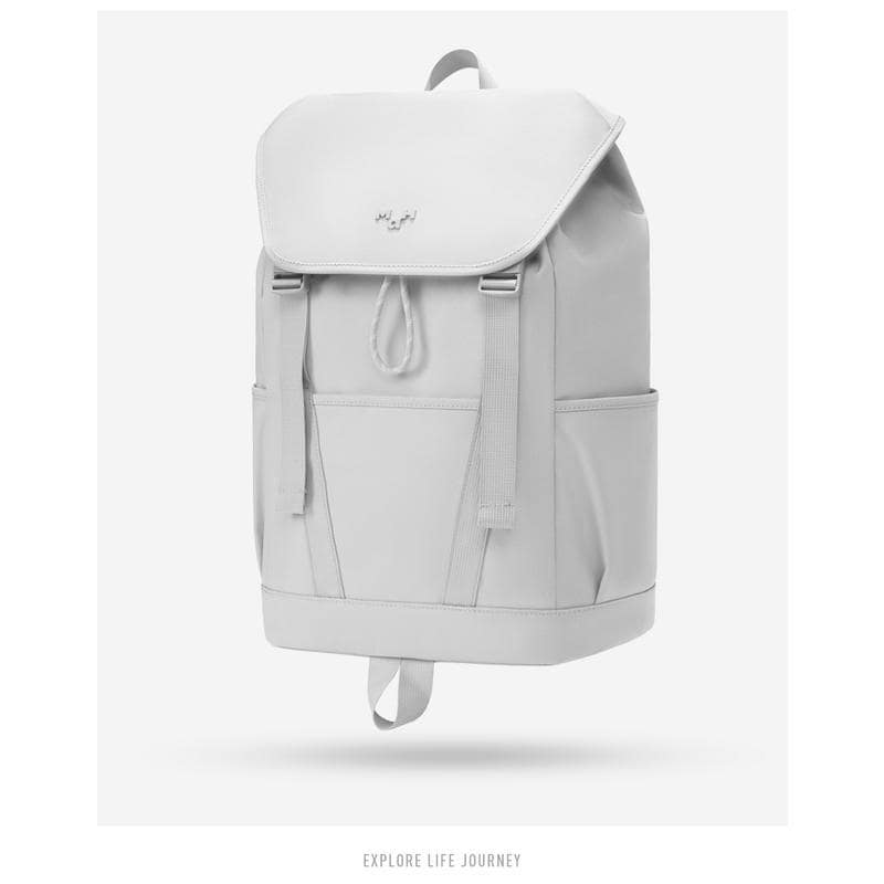 Stylish white backpack ideal for travel, school, and daily use with multiple compartments and adjustable straps for comfort.