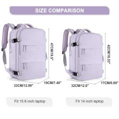 Comfortable pastel purple backpack with multiple compartments and adjustable straps, ideal for students and travelers. Spacious design fits 14-15.6 inch laptops with ergonomic features.
