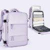 Light purple travel backpack with multiple compartments and packing cubes for organizing clothing and essentials easily.