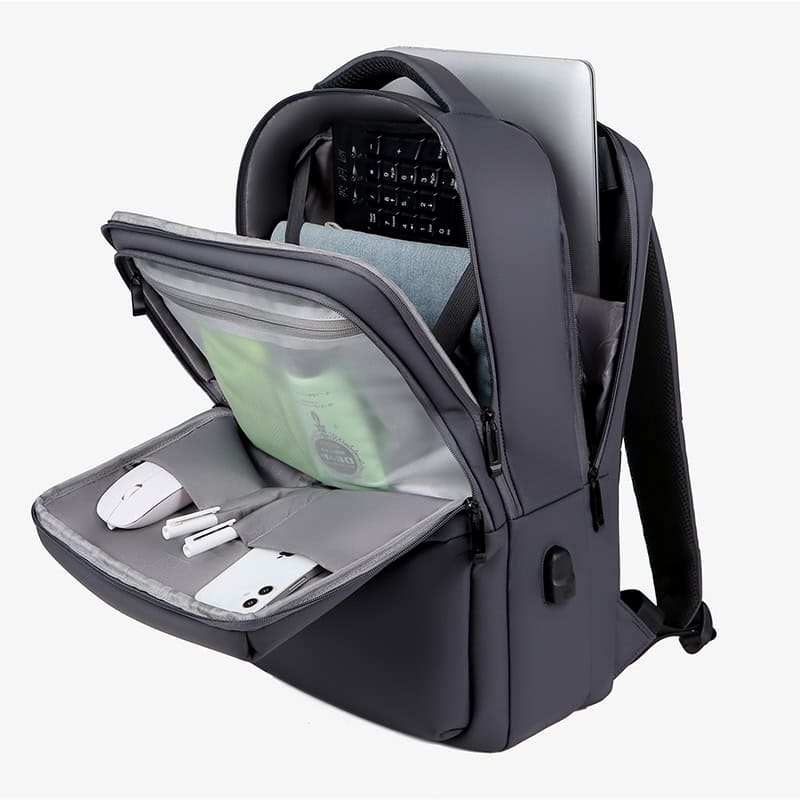 High-quality laptop backpack with multiple compartments, ideal for work, travel, and daily use. Features a sleek design, padded laptop sleeve, and organized pockets for electronics and accessories.