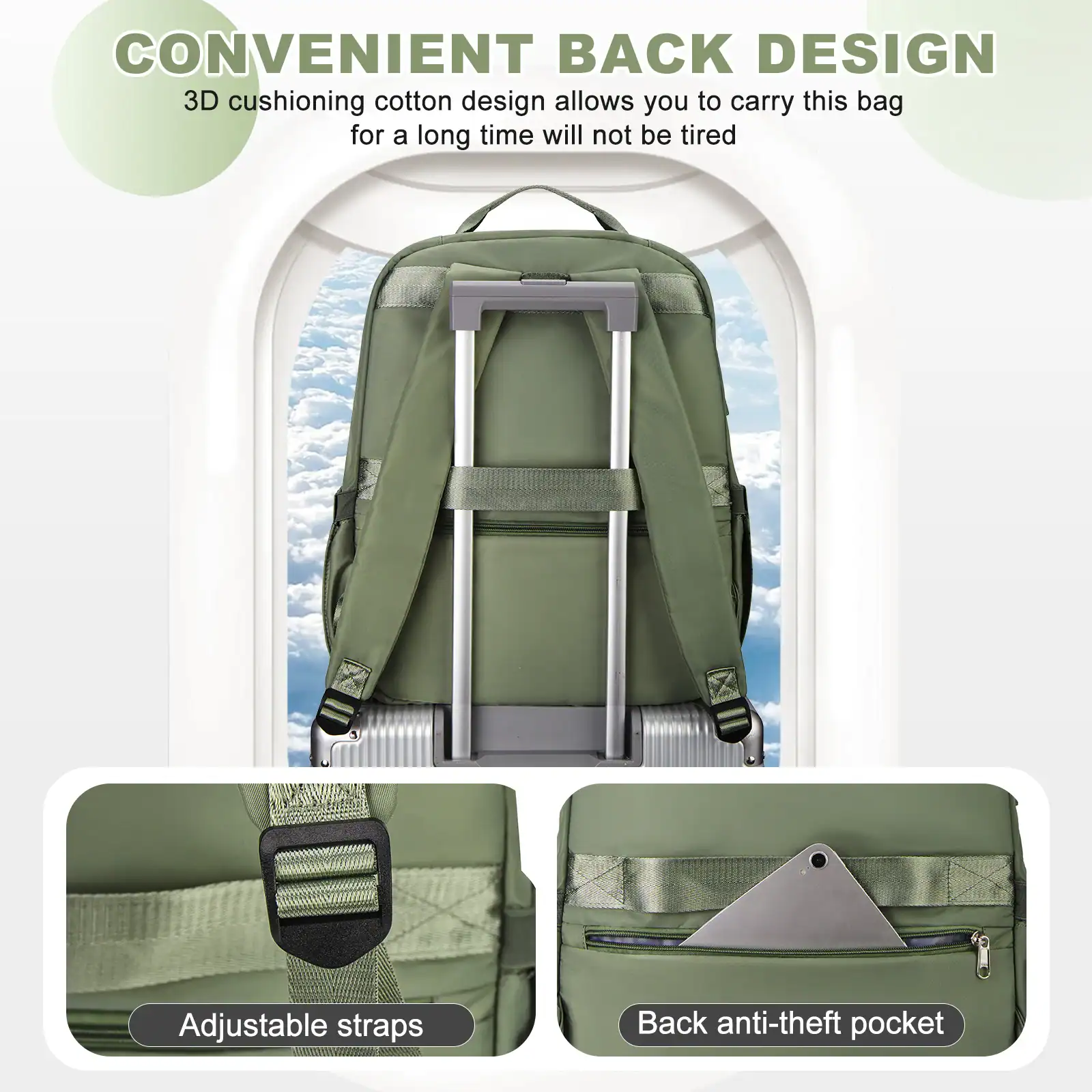 High-quality travel backpack featuring adjustable straps, anti-theft back pocket, and lightweight design, perfect for secure and comfortable travel or daily use.