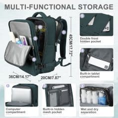 Versatile travel backpack with multiple compartments including hidden pockets and tablet slots, ideal for travel, work, or everyday use.