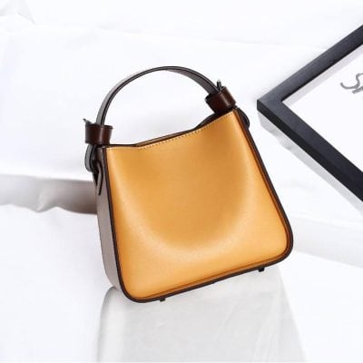 Stylish tan leather handbag with dark brown accents, perfect for fashion-forward accessories. High-quality, trendy and versatile for daily or special occasion use.