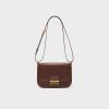 High-quality brown leather shoulder bag with adjustable strap and gold accents, perfect for stylish everyday wear and essential organization.